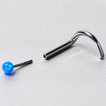 Load image into Gallery viewer, 18G 1/4 Blue Synth Opal G23 Titanium Threadless Left Nose Screw
