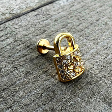 Load image into Gallery viewer, 16G 1/4 Clear CZ Gem Gold Tone Lock It Up Labret

