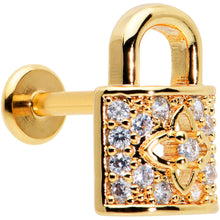 Load image into Gallery viewer, 16G 5/16 Clear CZ Gem Gold Tone Lock It Up Labret Monroe Tragus
