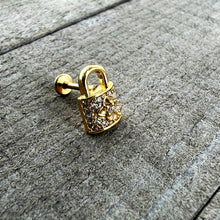 Load image into Gallery viewer, 16G 5/16 Clear CZ Gem Gold Tone Lock It Up Labret Monroe Tragus
