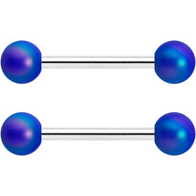 Load image into Gallery viewer, 14G 9/16 Matte Blue Aurora Barbell Nipple Ring Set

