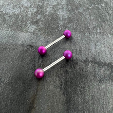 将图片加载到图库查看器，14G 9/16 Matte Purple Aurora Barbell Nipple Ring Set
