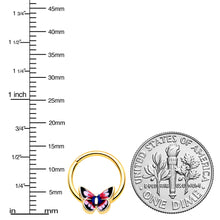 Load image into Gallery viewer, 16G 3/8 Gold Tone Red Pink Blue Butterfly Hinged Segment Ring
