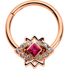 Load image into Gallery viewer, 16G 3/8 Red Gem Rose Gold Tone Octogram Star Hinged Circular Ring
