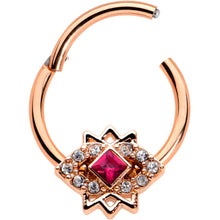 Load image into Gallery viewer, 16G 3/8 Red Gem Rose Gold Tone Octogram Star Hinged Circular Ring
