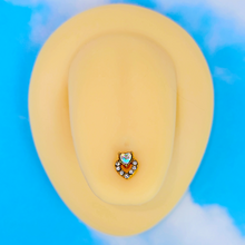 Load image into Gallery viewer, Clear CZ Gem Gold Tone Double Valentine Heart Barbell Tongue Ring

