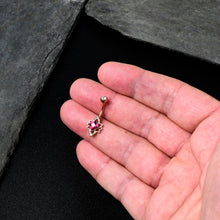 将图片加载到图库查看器，Clear Red Gem Rose Gold Tone Octagram Star Belly Ring
