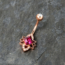 将图片加载到图库查看器，Clear Red Gem Rose Gold Tone Octagram Star Belly Ring
