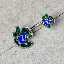 Load image into Gallery viewer, Spring Flower Green Blue Double Mount Belly Ring
