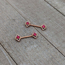 Load image into Gallery viewer, 14G 9/16 Red Gem Rosy Tone Octogram Star Barbell Nipple Ring Set
