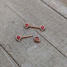Load image into Gallery viewer, 14G 9/16 Red Gem Rosy Tone Octogram Star Barbell Nipple Ring Set
