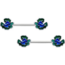 Load image into Gallery viewer, 14G 9/16 Spring Flower Blue Green Barbell Nipple Ring Set
