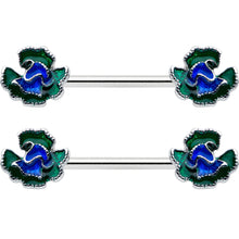 Load image into Gallery viewer, 14G 9/16 Spring Flower Blue Green Barbell Nipple Ring Set
