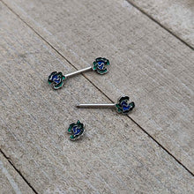 Load image into Gallery viewer, 14G 9/16 Spring Flower Blue Green Barbell Nipple Ring Set

