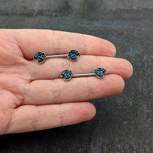 Load image into Gallery viewer, 14G 9/16 Spring Flower Blue Green Barbell Nipple Ring Set
