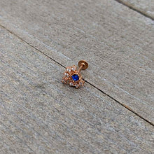 Load image into Gallery viewer, 16G 5/16 Blue Gem Rosy Tone Glamour Flare Labret Monroe Tragus
