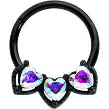将图片加载到图库查看器，16G 3/8 Aurora Gem Black Rococo Trio Heart Hinged Segment Ring
