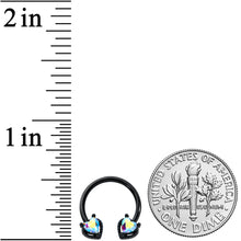 Load image into Gallery viewer, 16G 3/8 Aurora Gem Black Heart Ends Horseshoe Circular Barbell
