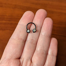 Load image into Gallery viewer, 16G 3/8 Aurora Gem Black Heart Ends Horseshoe Circular Barbell
