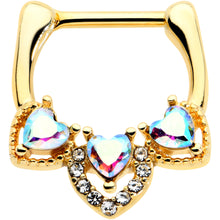 Load image into Gallery viewer, 16G 5/16 Clear Aurora Gem Gold Tone Trio Heart Cartilage Clicker
