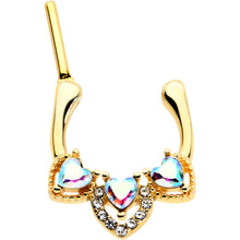 Load image into Gallery viewer, 16G 5/16 Clear Aurora Gem Gold Tone Trio Heart Cartilage Clicker
