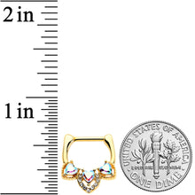 Load image into Gallery viewer, 16G 5/16 Clear Aurora Gem Gold Tone Trio Heart Cartilage Clicker
