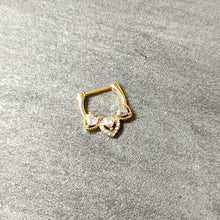 Load image into Gallery viewer, 16G 5/16 Clear Aurora Gem Gold Tone Trio Heart Cartilage Clicker
