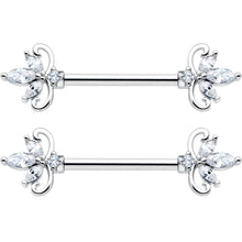 Load image into Gallery viewer, 14G 9/16 Clear CZ Gem Double Heart Baroque Barbell Nipple Ring Set
