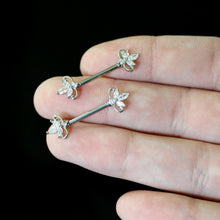 Load image into Gallery viewer, 14G 9/16 Clear CZ Gem Double Heart Baroque Barbell Nipple Ring Set
