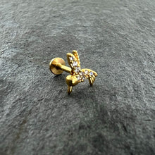 Load image into Gallery viewer, 16G 1/4 Clear CZ Gem Gold Tone Interal Thread Hummingbird Labret
