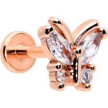 Load image into Gallery viewer, 16G 1/4 Clear CZ Gem Rosy Hue Internal Thread Butterfly Labret
