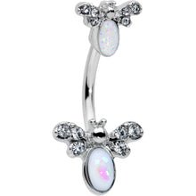 Load image into Gallery viewer, White Faux Opal Clear Gem Double Butterfly Double Mount Belly Ring
