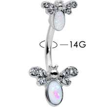 Load image into Gallery viewer, White Faux Opal Clear Gem Double Butterfly Double Mount Belly Ring
