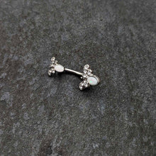 Load image into Gallery viewer, White Faux Opal Clear Gem Double Butterfly Double Mount Belly Ring
