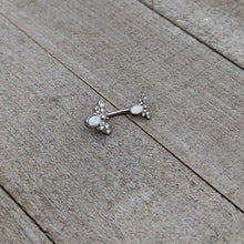 Load image into Gallery viewer, White Faux Opal Clear Gem Double Butterfly Double Mount Belly Ring
