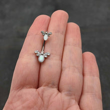 Load image into Gallery viewer, White Faux Opal Clear Gem Double Butterfly Double Mount Belly Ring

