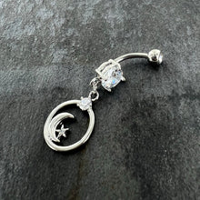 将图片加载到图库查看器，Clear Gem Star Crescent Moon Glamour Circle Dangle Belly Ring
