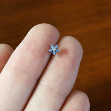 Load image into Gallery viewer, 20G 1/4 Blue Clear CZ Gem Flower Beauty L Shape Nose Ring
