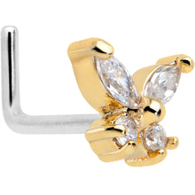 将图片加载到图库查看器，20G 1/4 Clear CZ Gem Butterfly Golden Beauty L Shape Nose Ring
