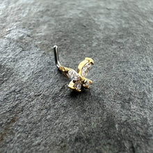将图片加载到图库查看器，20G 1/4 Clear CZ Gem Butterfly Golden Beauty L Shape Nose Ring
