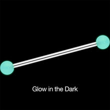 Load image into Gallery viewer, 14G Baby Blue UV Glow Ends Industrial Barbell 31mm
