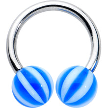 Load image into Gallery viewer, 14G 7/16 Striped Blue White Ball End Horseshoe Circular Barbell
