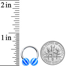 Load image into Gallery viewer, 14G 7/16 Striped Blue White Ball End Horseshoe Circular Barbell
