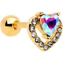 Load image into Gallery viewer, 16G 1/4 Aurora Gem Gold Tone Rococo Heart Cartilage Tragus Earring
