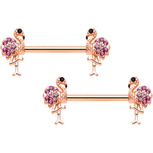 Load image into Gallery viewer, 14G 9/16  Pink Gem Rose Gold Hue Fashion Flamingo Nipple Ring Set
