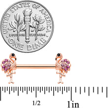 Load image into Gallery viewer, 14G 9/16  Pink Gem Rose Gold Hue Fashion Flamingo Nipple Ring Set
