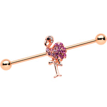 Load image into Gallery viewer, 14G Pink Gem Rosy Tone Fashion Flamingo Industrial Barbell 38mm
