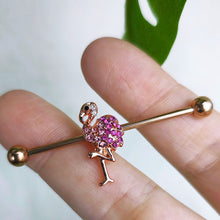 Load image into Gallery viewer, 14G Pink Gem Rosy Tone Fashion Flamingo Industrial Barbell 38mm
