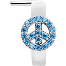 将图片加载到图库查看器，20G 5/16 Blue Gem Retro Peace Sign Faux Hoop L Shape Nose Ring
