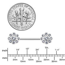 Load image into Gallery viewer, 14G 9/16 Clear Gem Whimsy Flower Barbell Nipple Ring Set
